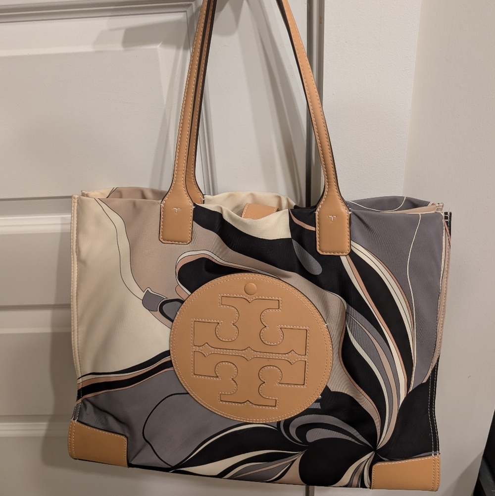 Tory Burch Ella Printed Tote in a neutral tulip swirl